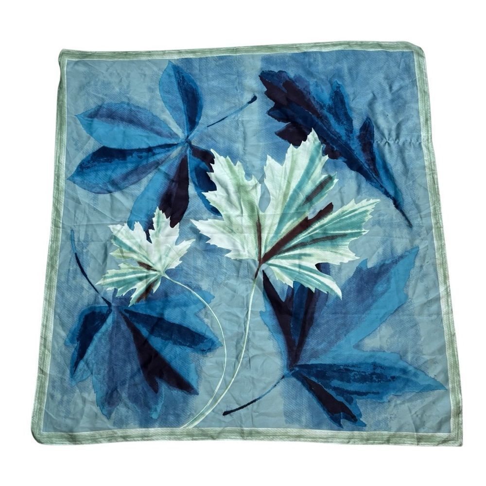 Ladies Elaine Gold Blue Leaf Print Large Square Scarf